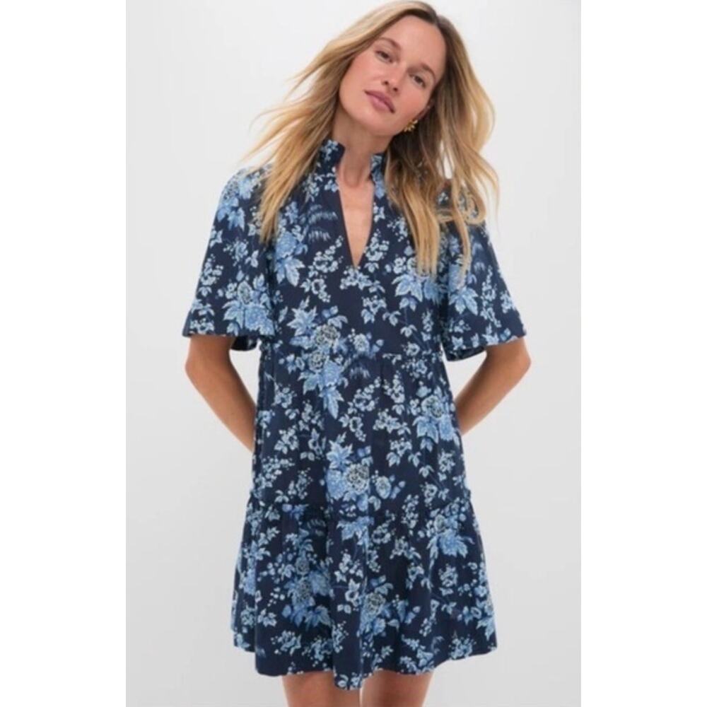 Tuckernuck Crawford Linen Mini Dress Twilight Garden Floral Navy Blue M - Picture 6 of 11